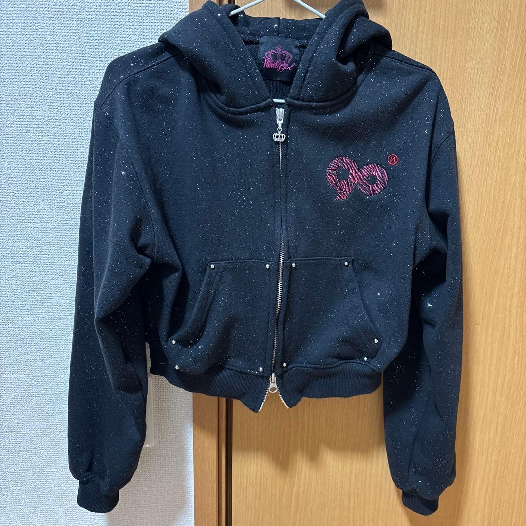 トップス 9090 Logo Glitter Zip Hoodie