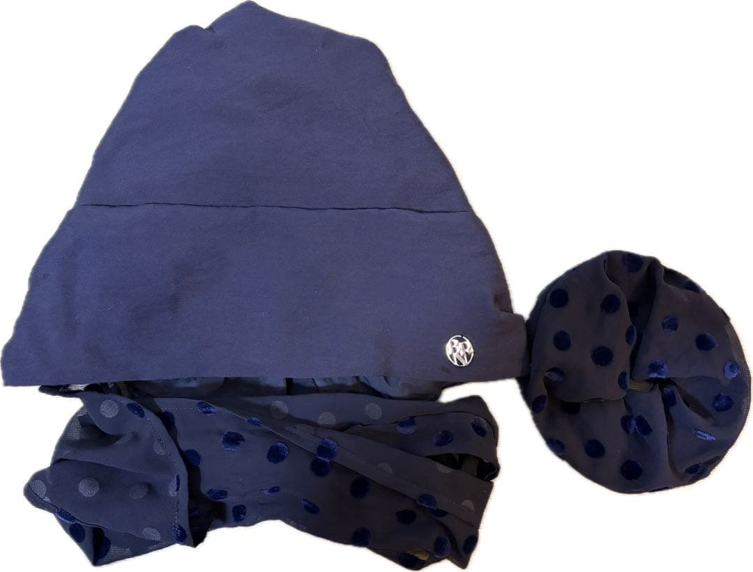 BAREN ネイビー ドットシフォン柄 スカーフハットとシュシュのセット