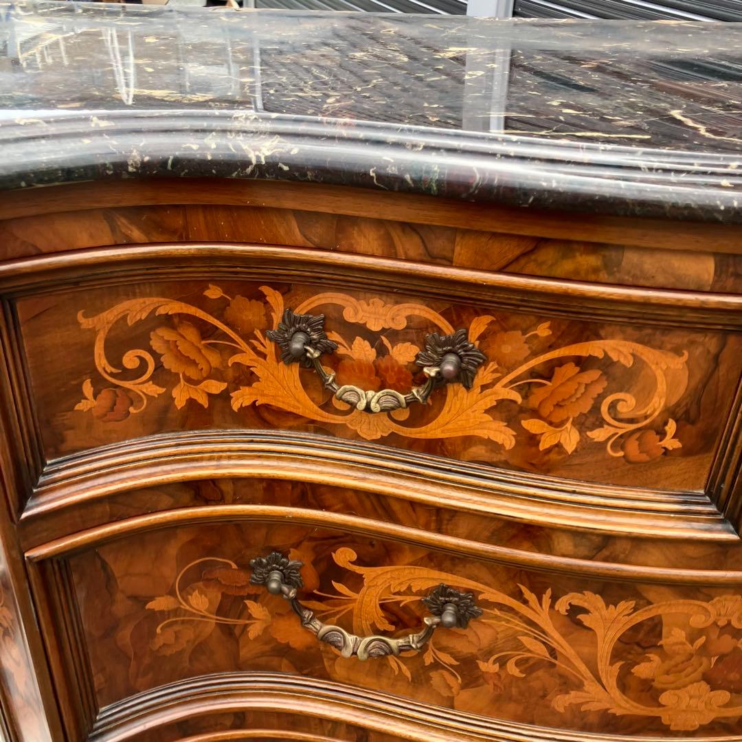 イタリアアンティーク 花柄象嵌 木製サイドボード 飾り棚 チェスト カウンター
