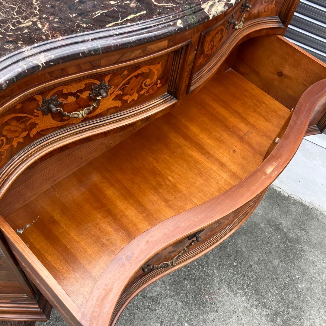 イタリアアンティーク 花柄象嵌 木製サイドボード 飾り棚 チェスト カウンター