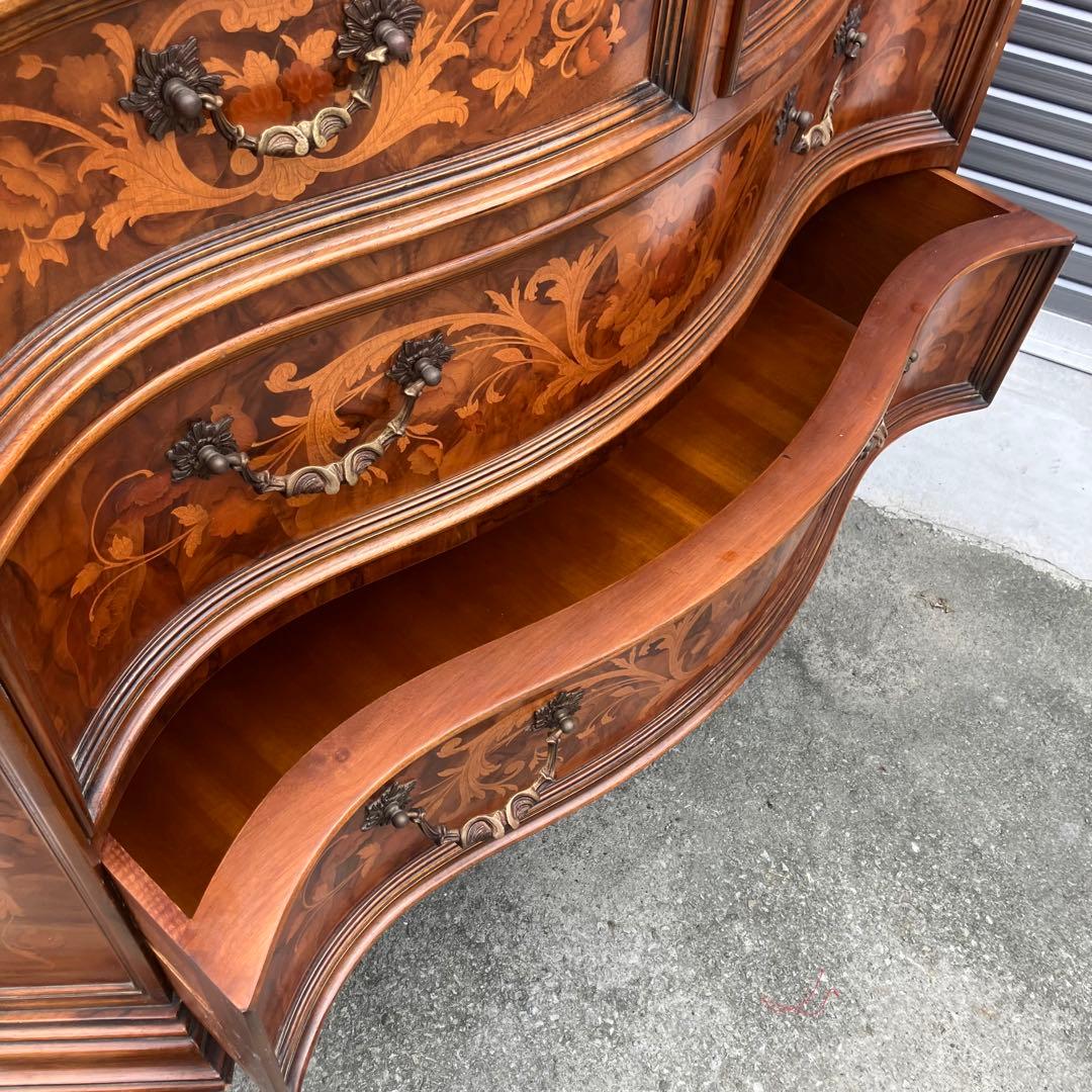 イタリアアンティーク 花柄象嵌 木製サイドボード 飾り棚 チェスト カウンター