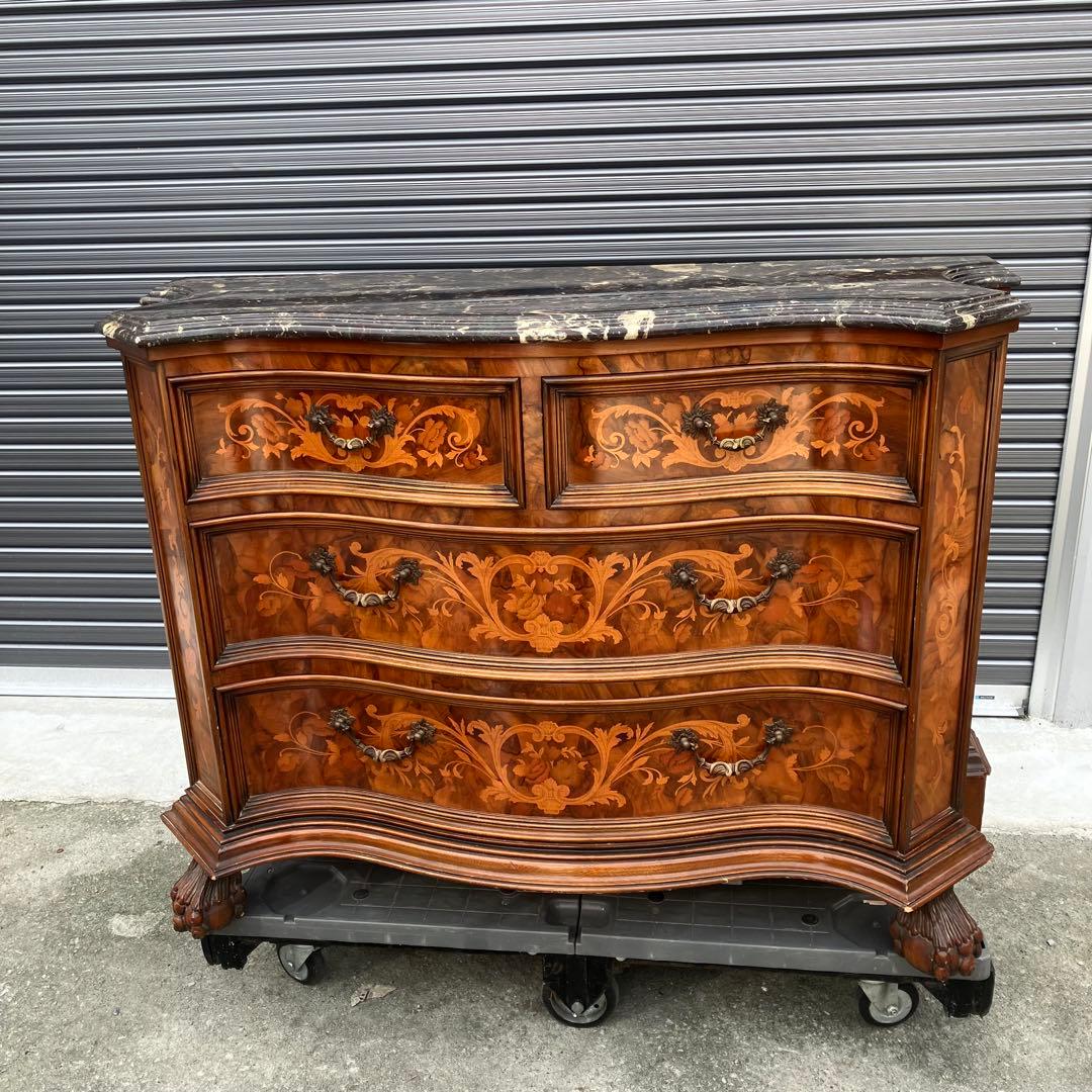 イタリアアンティーク 花柄象嵌 木製サイドボード 飾り棚 チェスト カウンター