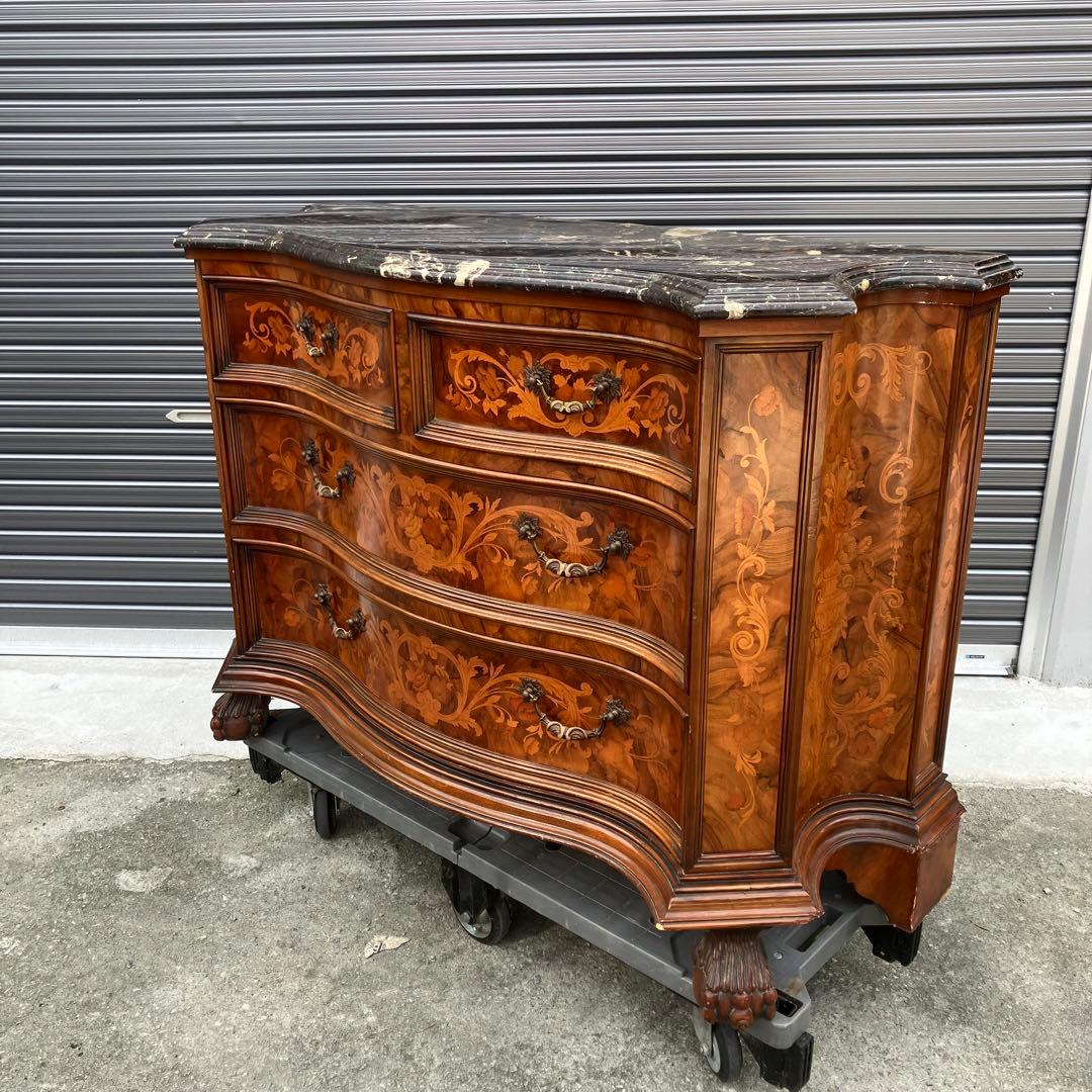 イタリアアンティーク 花柄象嵌 木製サイドボード 飾り棚 チェスト カウンター