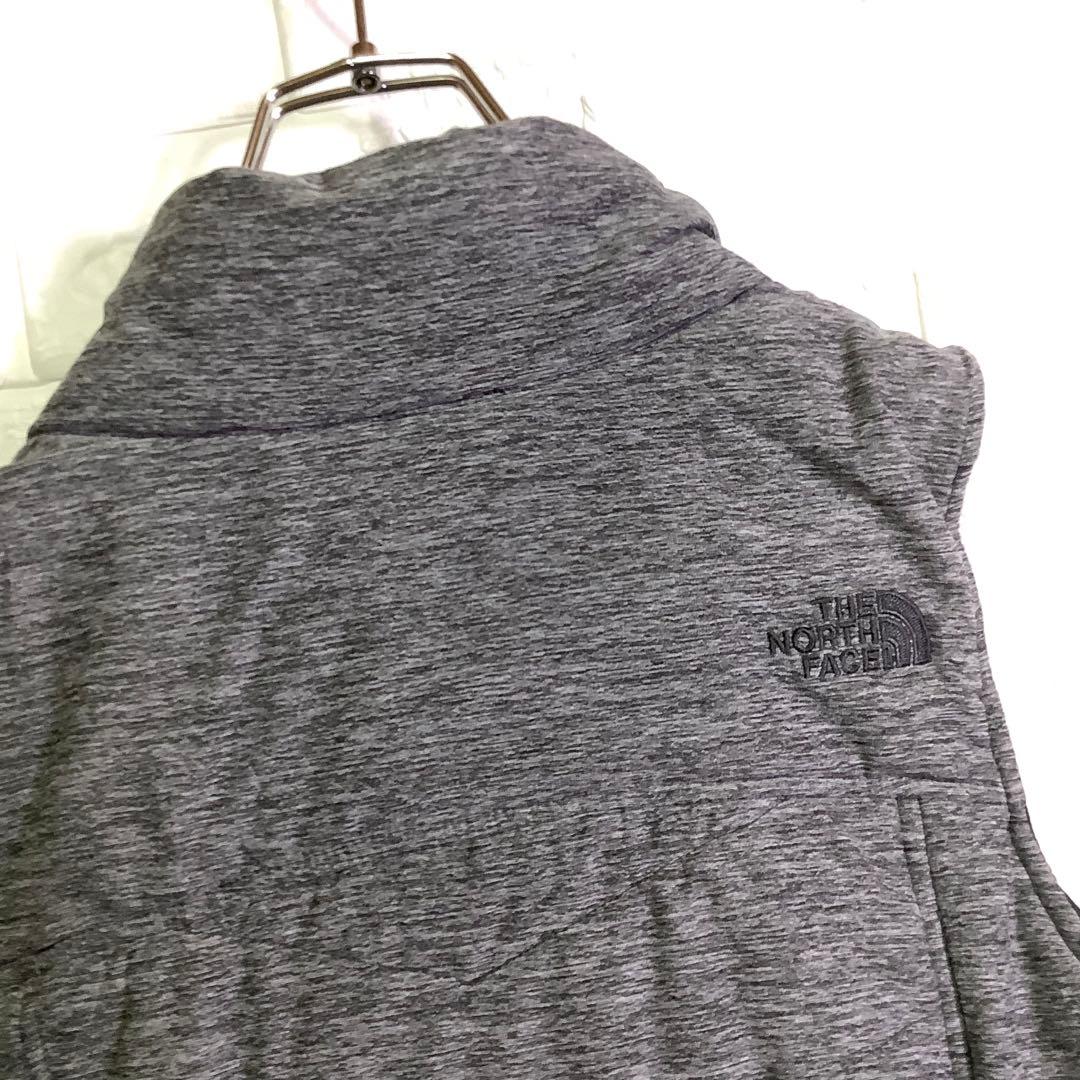 ノースフェイス 中綿ベスト ジップアップ 刺繍ロゴ グレー ワンポイント L