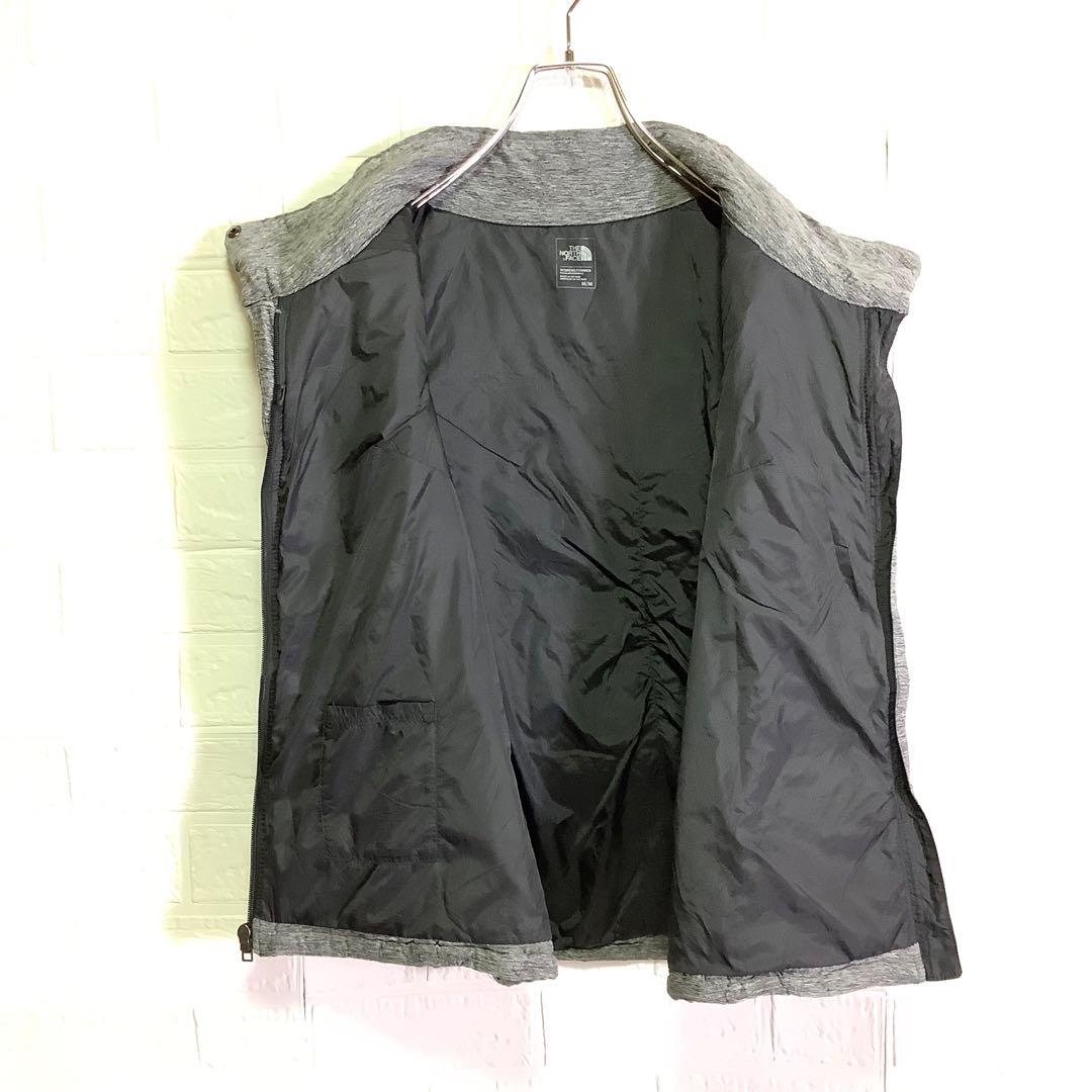 ノースフェイス 中綿ベスト ジップアップ 刺繍ロゴ グレー ワンポイント L