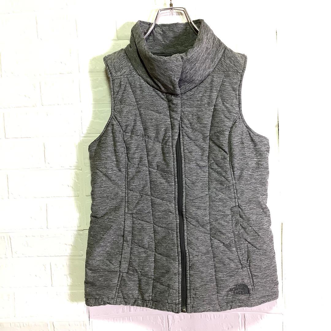 ノースフェイス 中綿ベスト ジップアップ 刺繍ロゴ グレー ワンポイント L