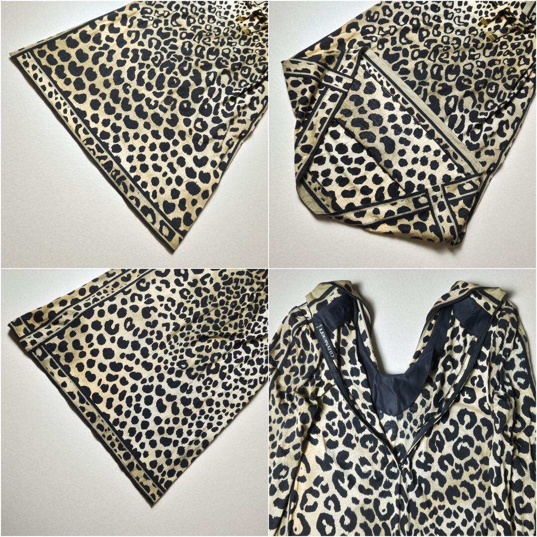 レオナール　ロングワンピース　大判ストール付き　豹柄　シルク混　ボウタイ　ベルト