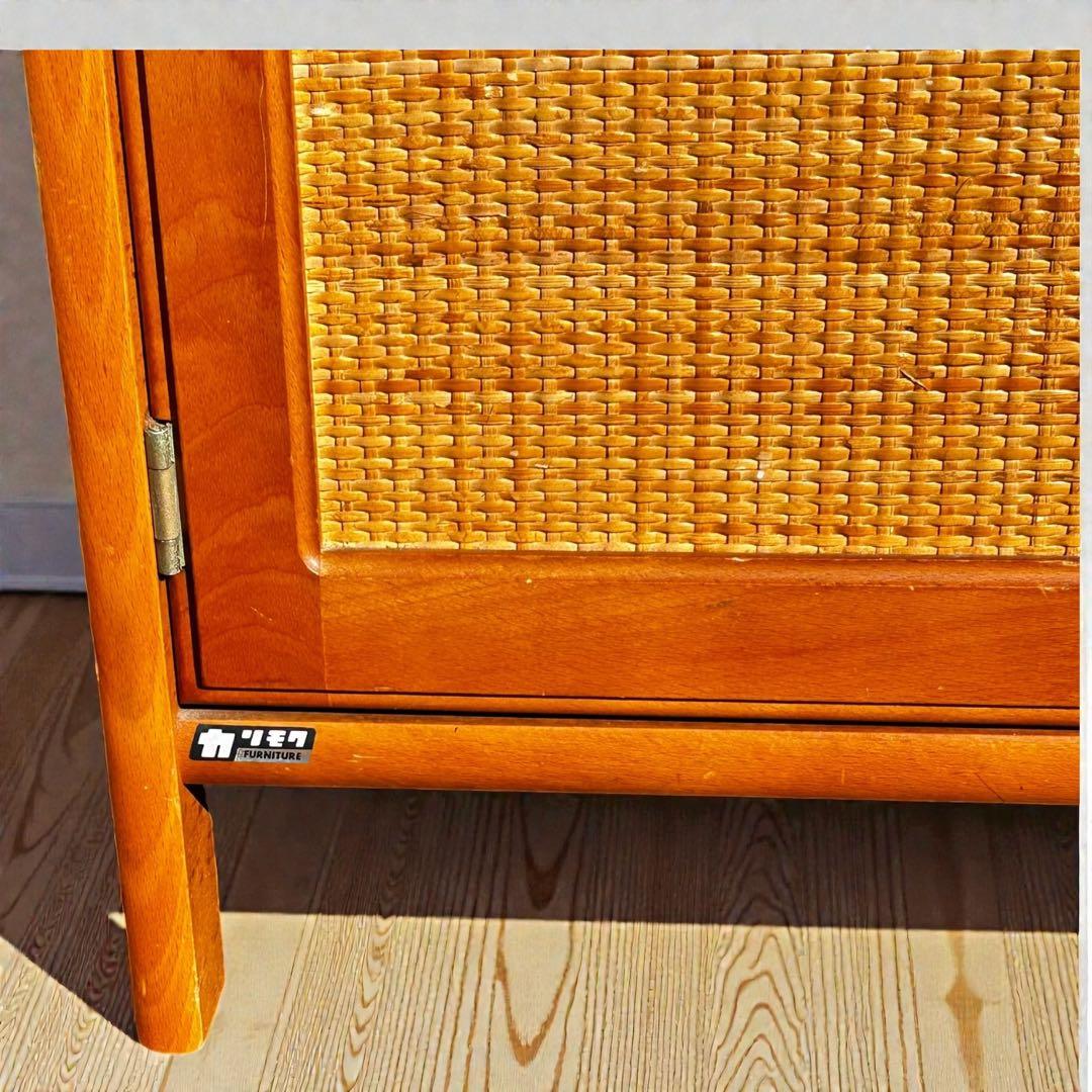 良品✨昭和レトロ✨オールド カリモク ラタン 電話台 FAX台 ヴィンテージ家具