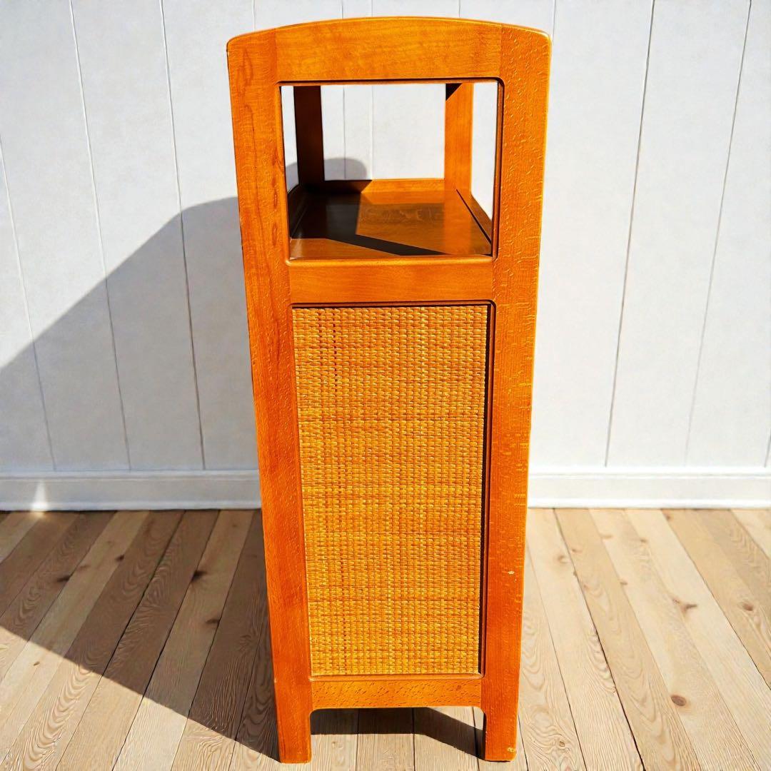 良品✨昭和レトロ✨オールド カリモク ラタン 電話台 FAX台 ヴィンテージ家具