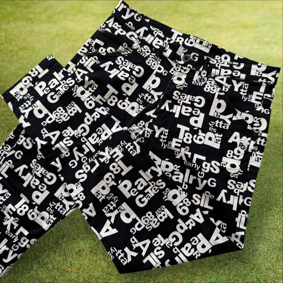 パーリーゲイツ　パンツ　総柄　黒　白　L〜XL相当 コットン素材　ストレッチ　5