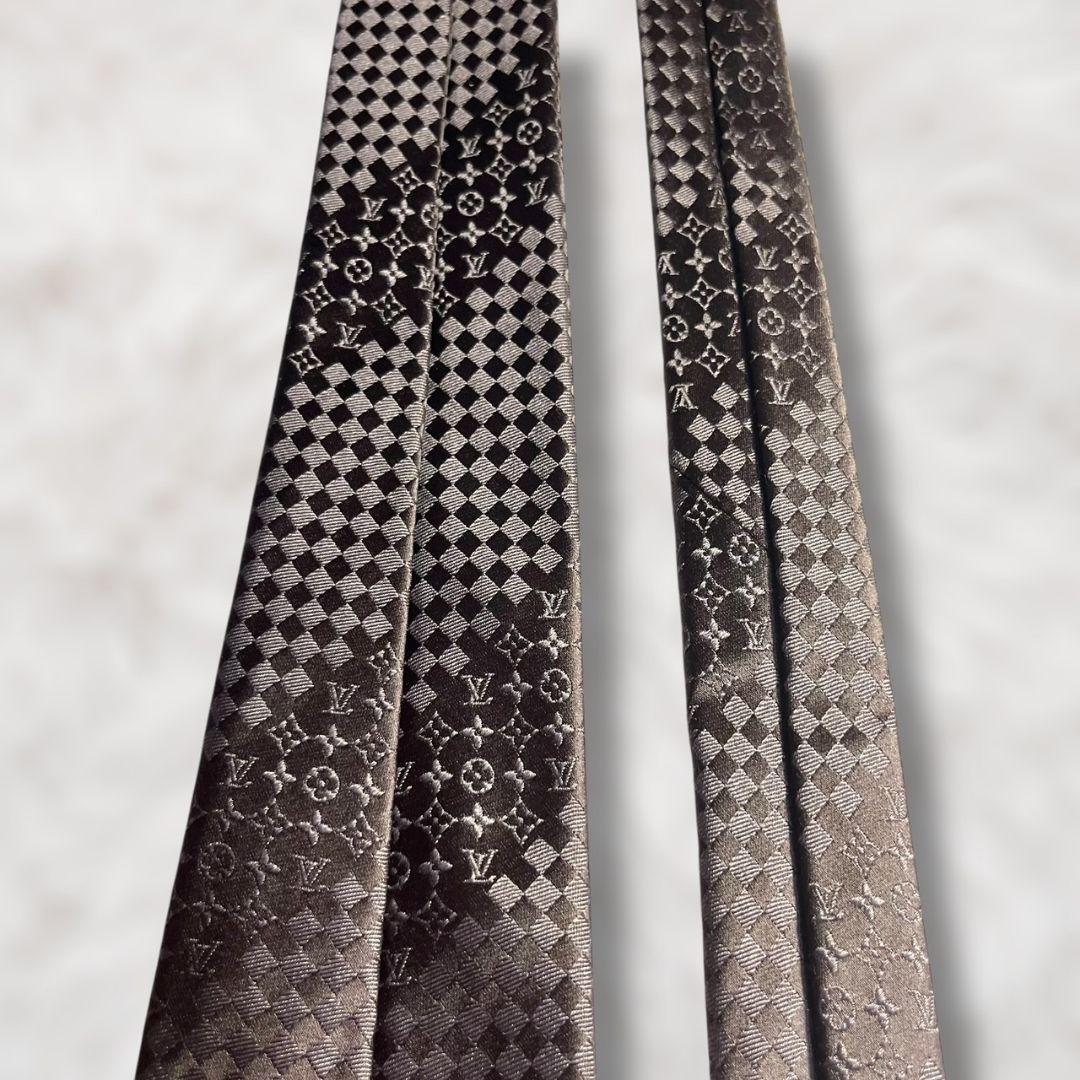 【美品✨】ルイヴィトン ロゴグラム ダミエ モノグラム ブラウンメンズネクタイ