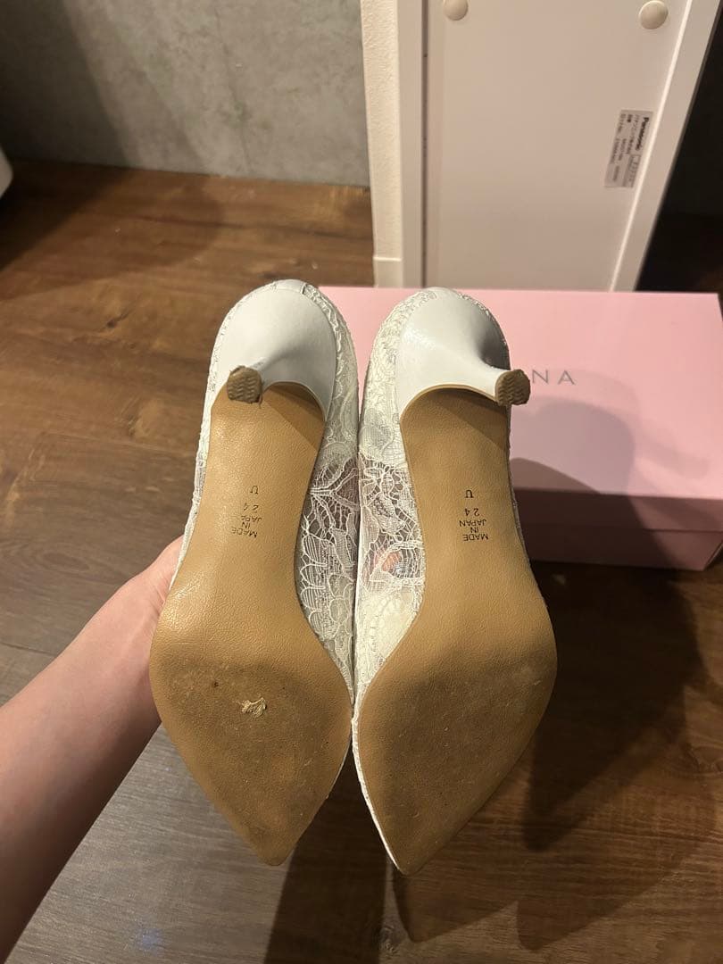 Diana レースパンプス ホワイト 約7cmヒール