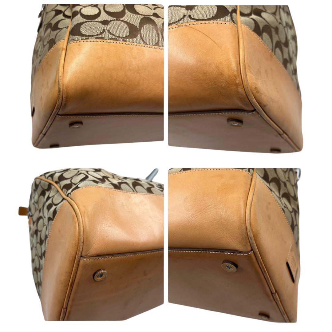 レア コーチ ボストンバッグ 2way シグネチャー ベージュ 大容量 南京錠