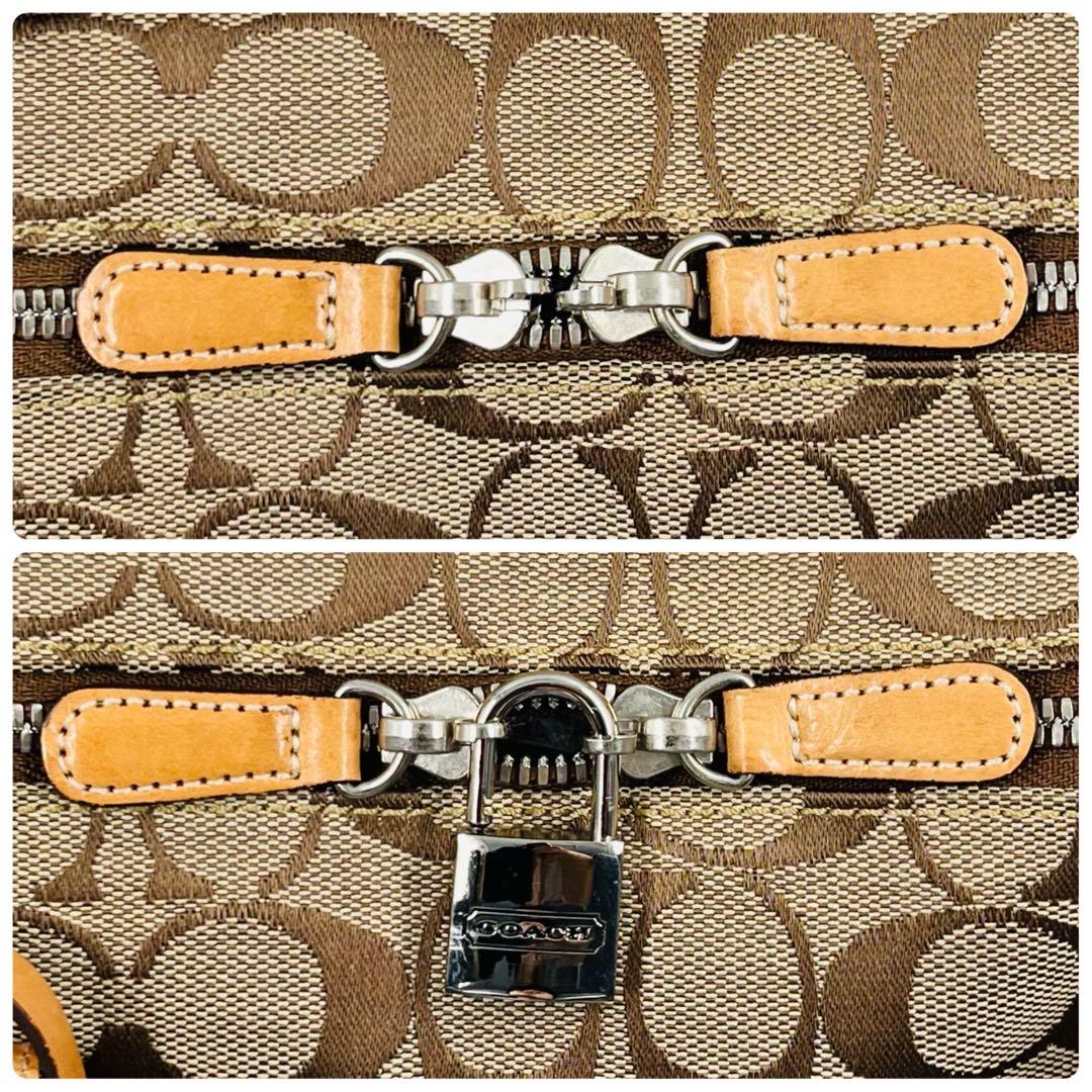 レア コーチ ボストンバッグ 2way シグネチャー ベージュ 大容量 南京錠