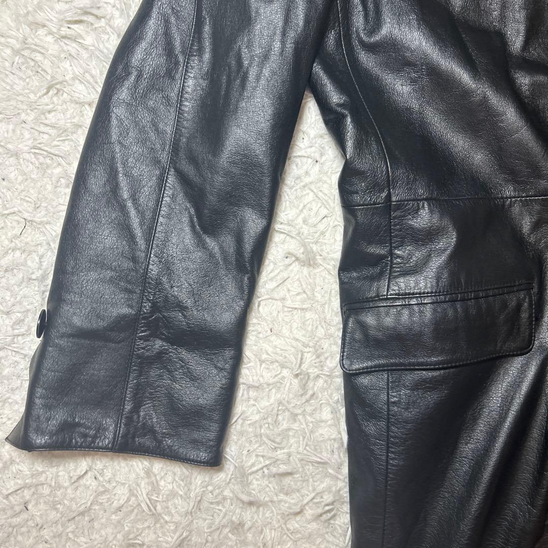 【希少】GIOVE GIUNOE レザーダブルコート　牛革　黒　超ロング　L