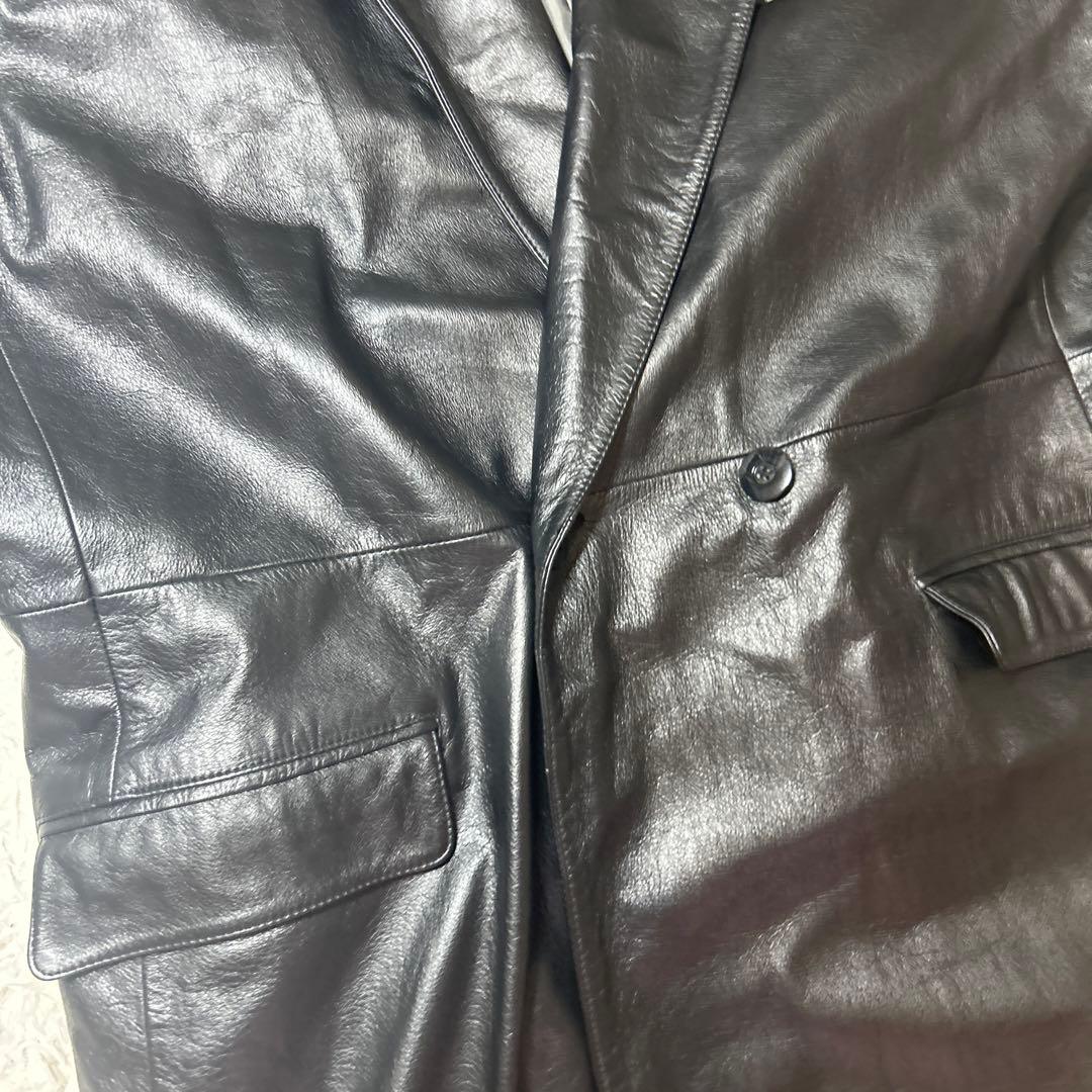 【希少】GIOVE GIUNOE レザーダブルコート　牛革　黒　超ロング　L