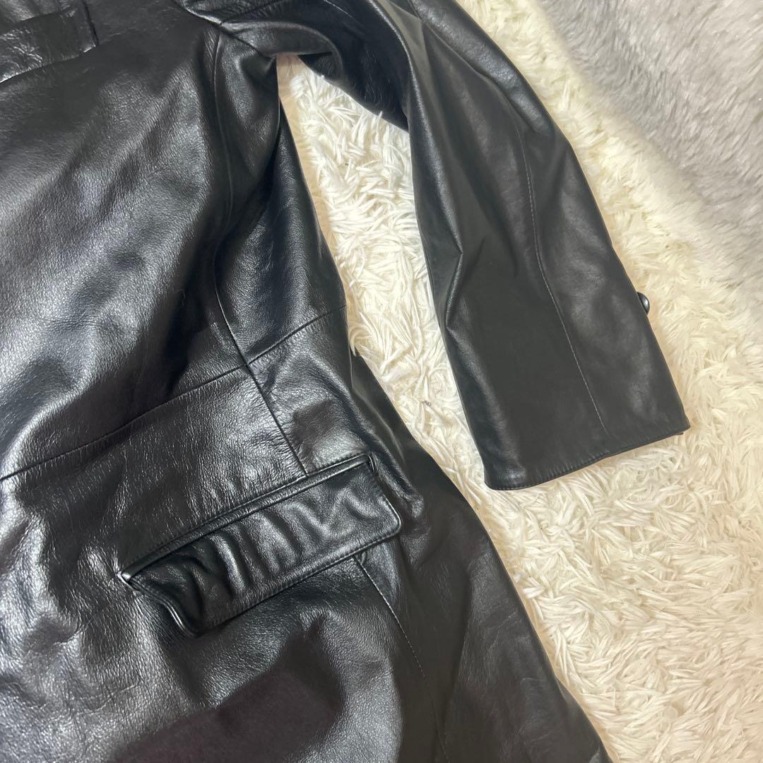 【希少】GIOVE GIUNOE レザーダブルコート　牛革　黒　超ロング　L