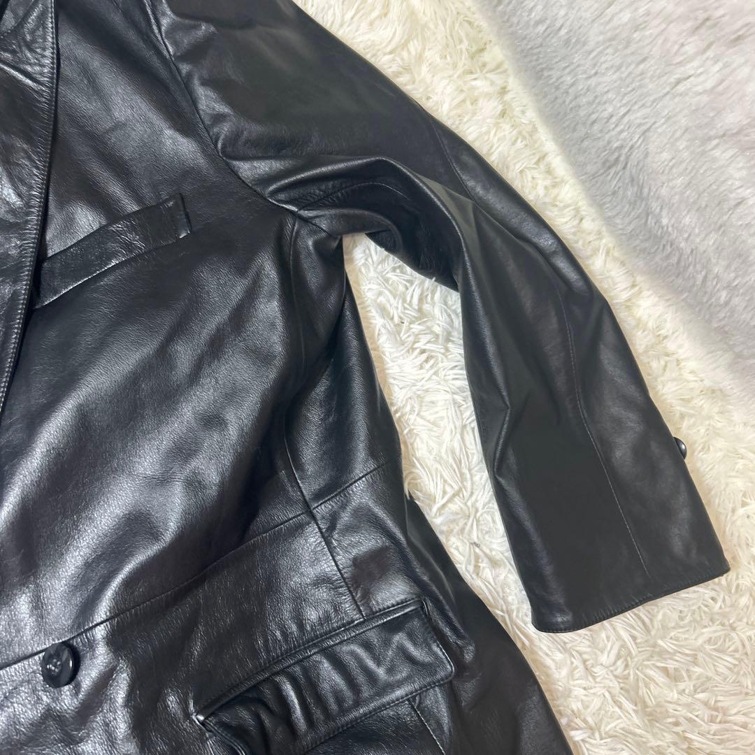 【希少】GIOVE GIUNOE レザーダブルコート　牛革　黒　超ロング　L