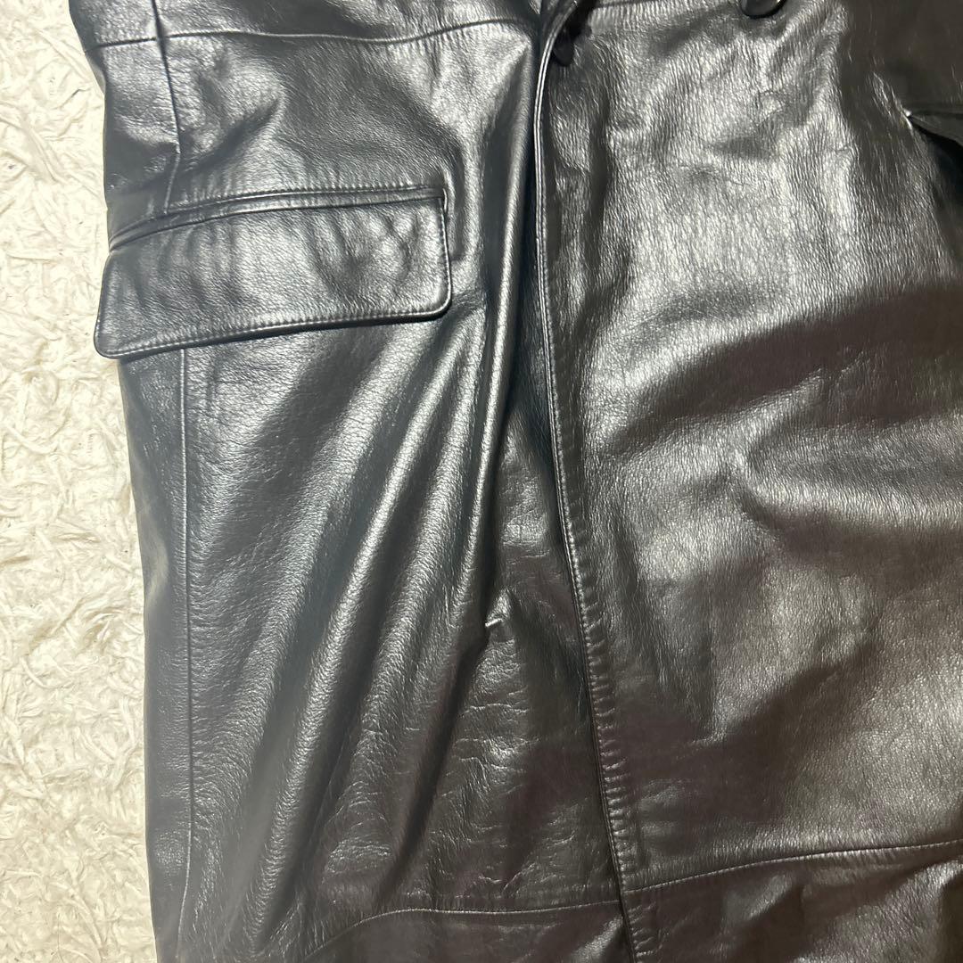 【希少】GIOVE GIUNOE レザーダブルコート　牛革　黒　超ロング　L