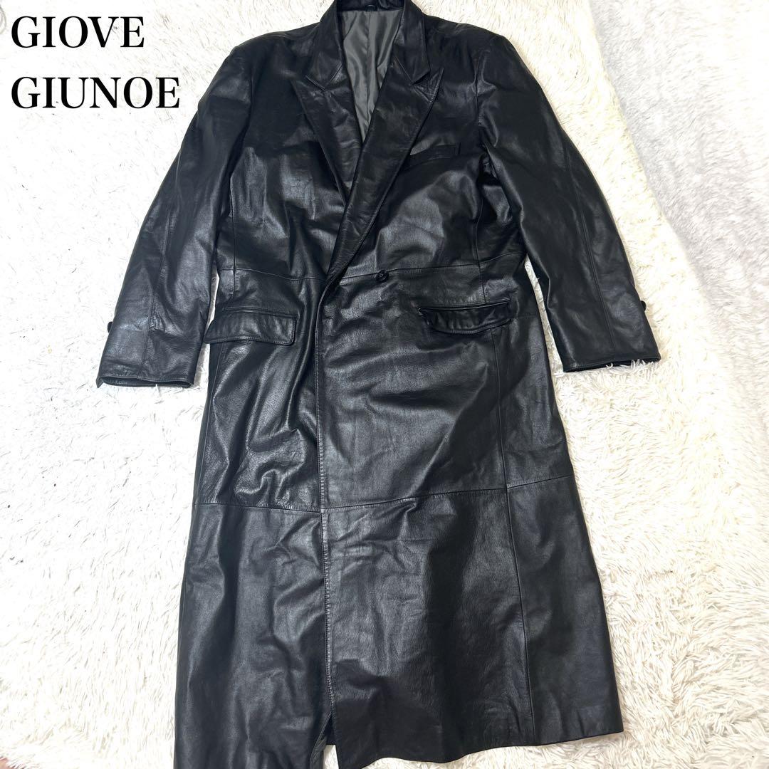 【希少】GIOVE GIUNOE レザーダブルコート　牛革　黒　超ロング　L