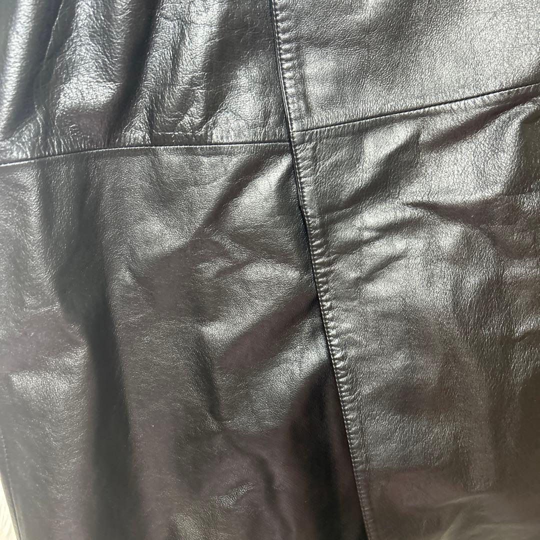 【希少】GIOVE GIUNOE レザーダブルコート　牛革　黒　超ロング　L