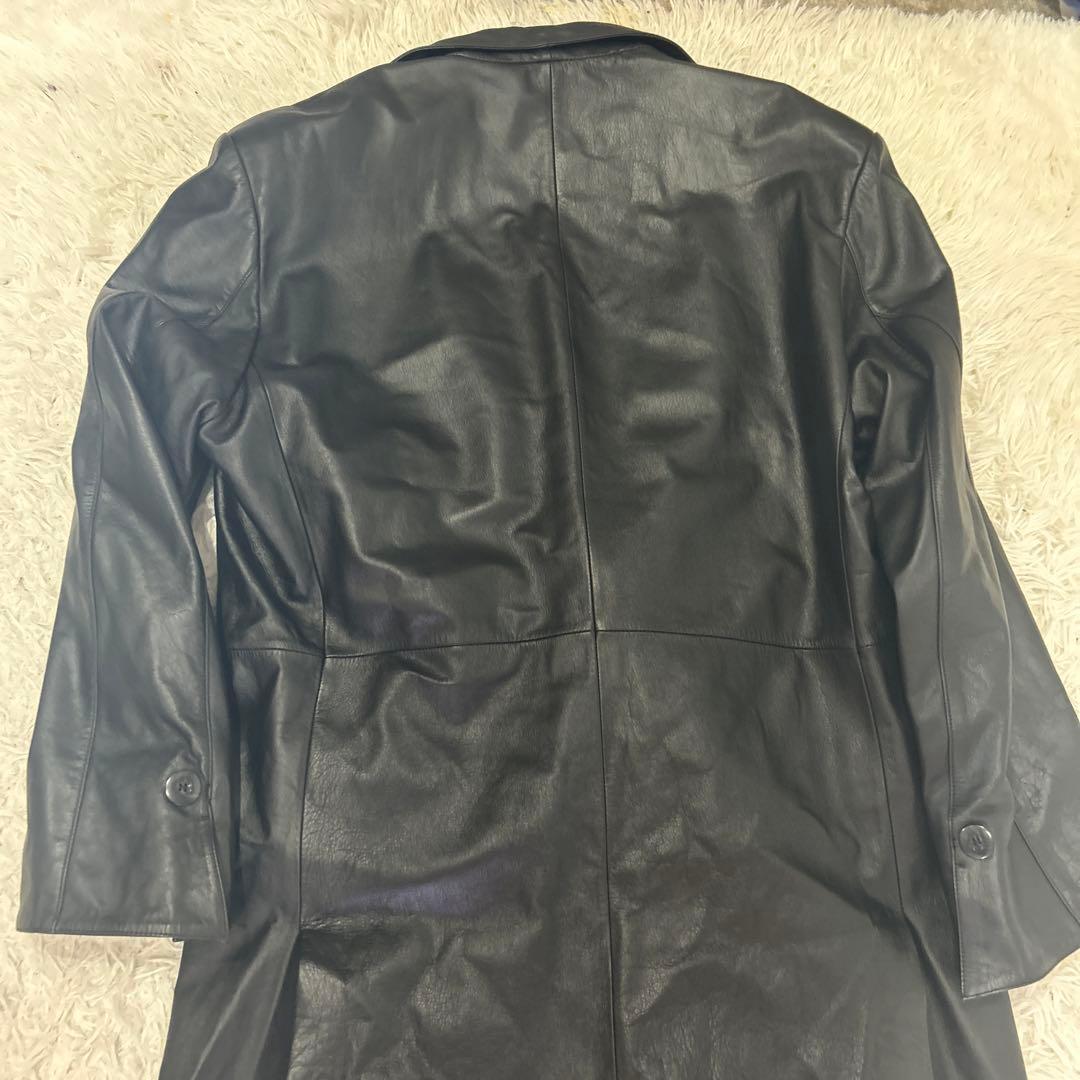 【希少】GIOVE GIUNOE レザーダブルコート　牛革　黒　超ロング　L