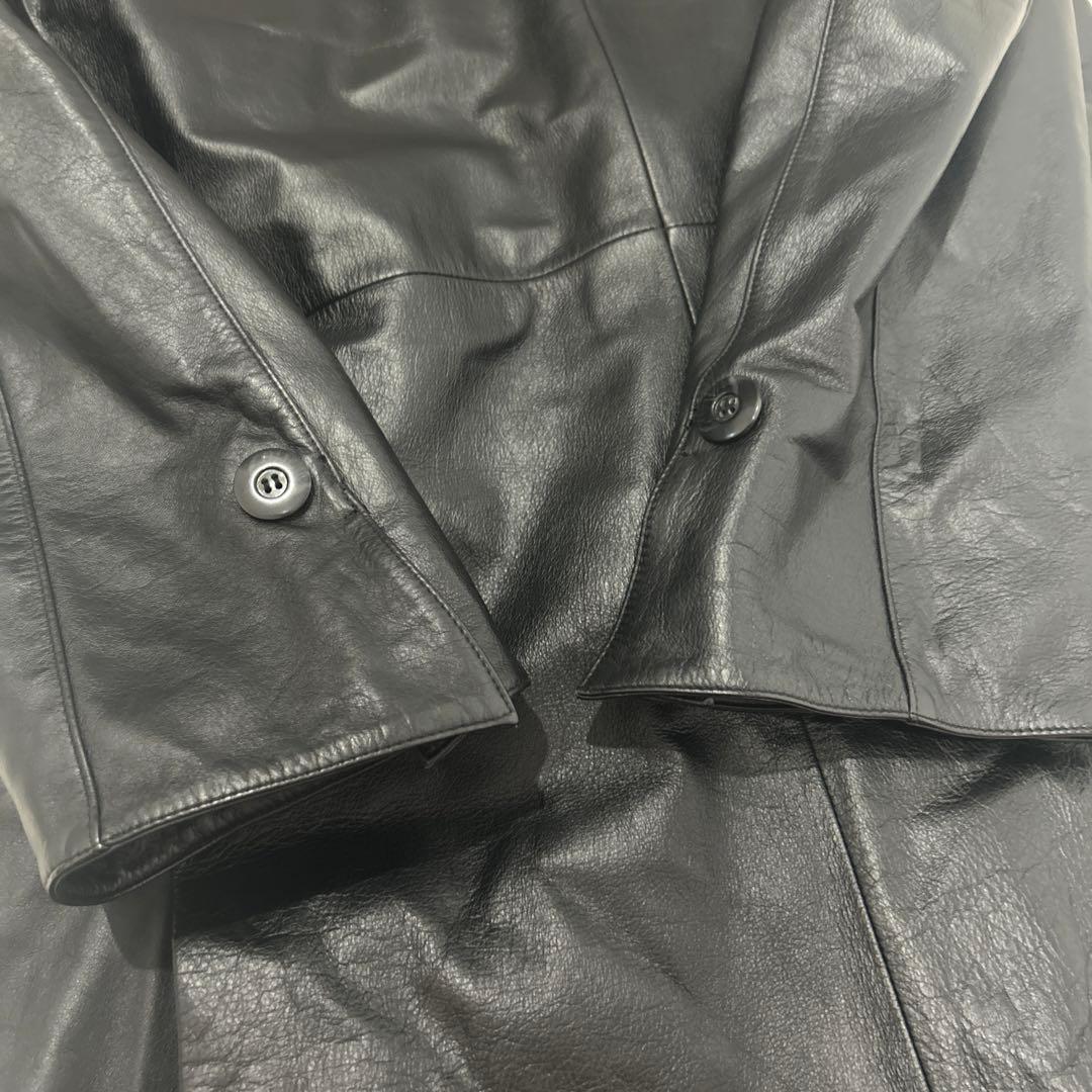 【希少】GIOVE GIUNOE レザーダブルコート　牛革　黒　超ロング　L