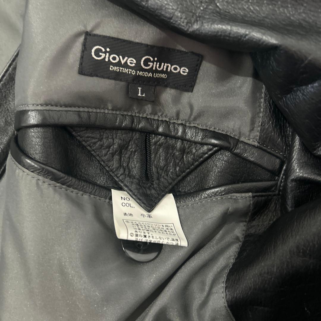 【希少】GIOVE GIUNOE レザーダブルコート　牛革　黒　超ロング　L