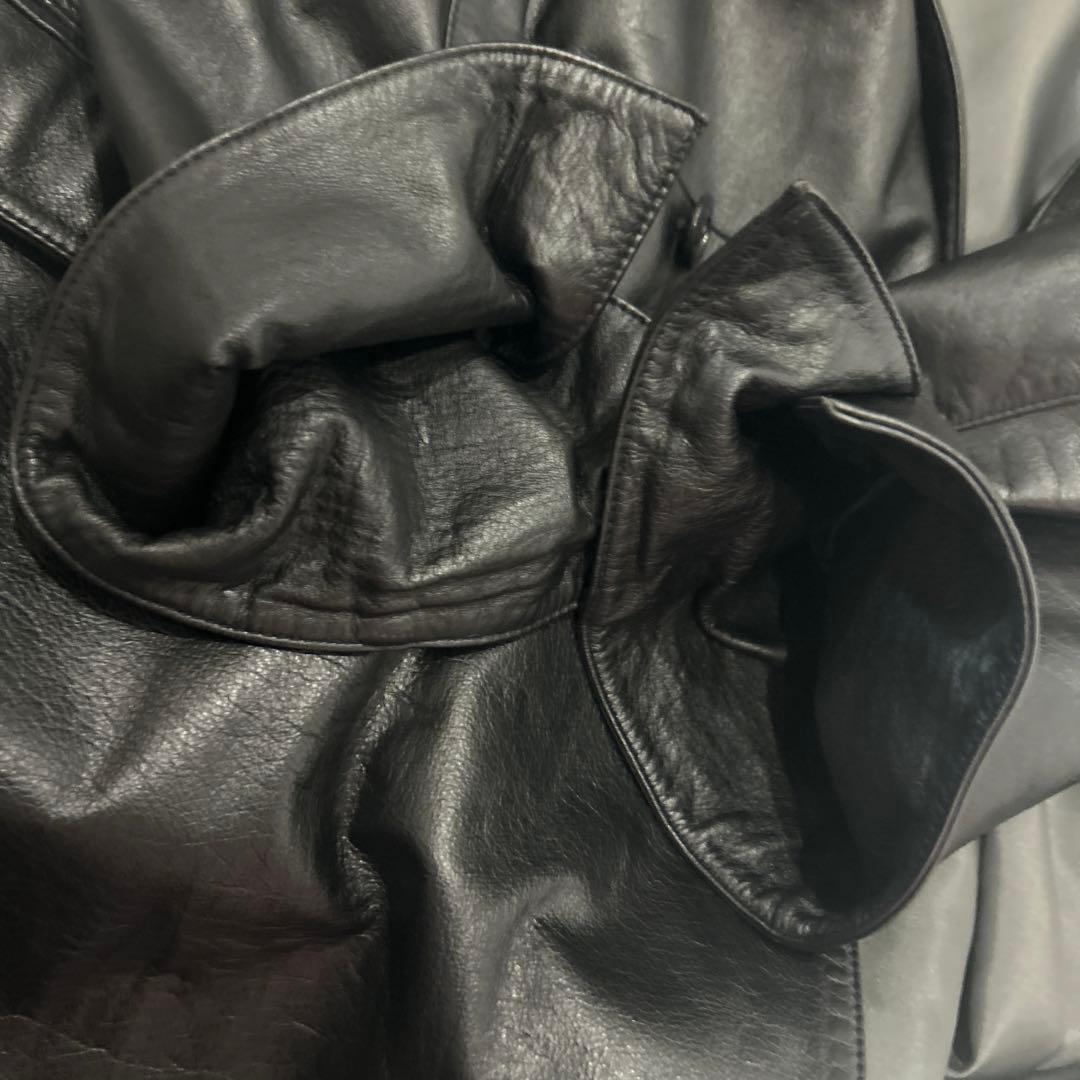 【希少】GIOVE GIUNOE レザーダブルコート　牛革　黒　超ロング　L