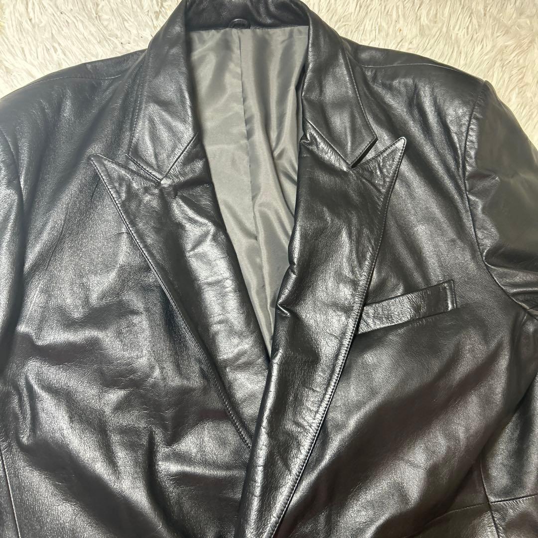 【希少】GIOVE GIUNOE レザーダブルコート　牛革　黒　超ロング　L