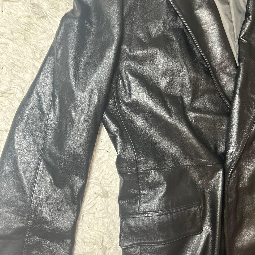 【希少】GIOVE GIUNOE レザーダブルコート　牛革　黒　超ロング　L