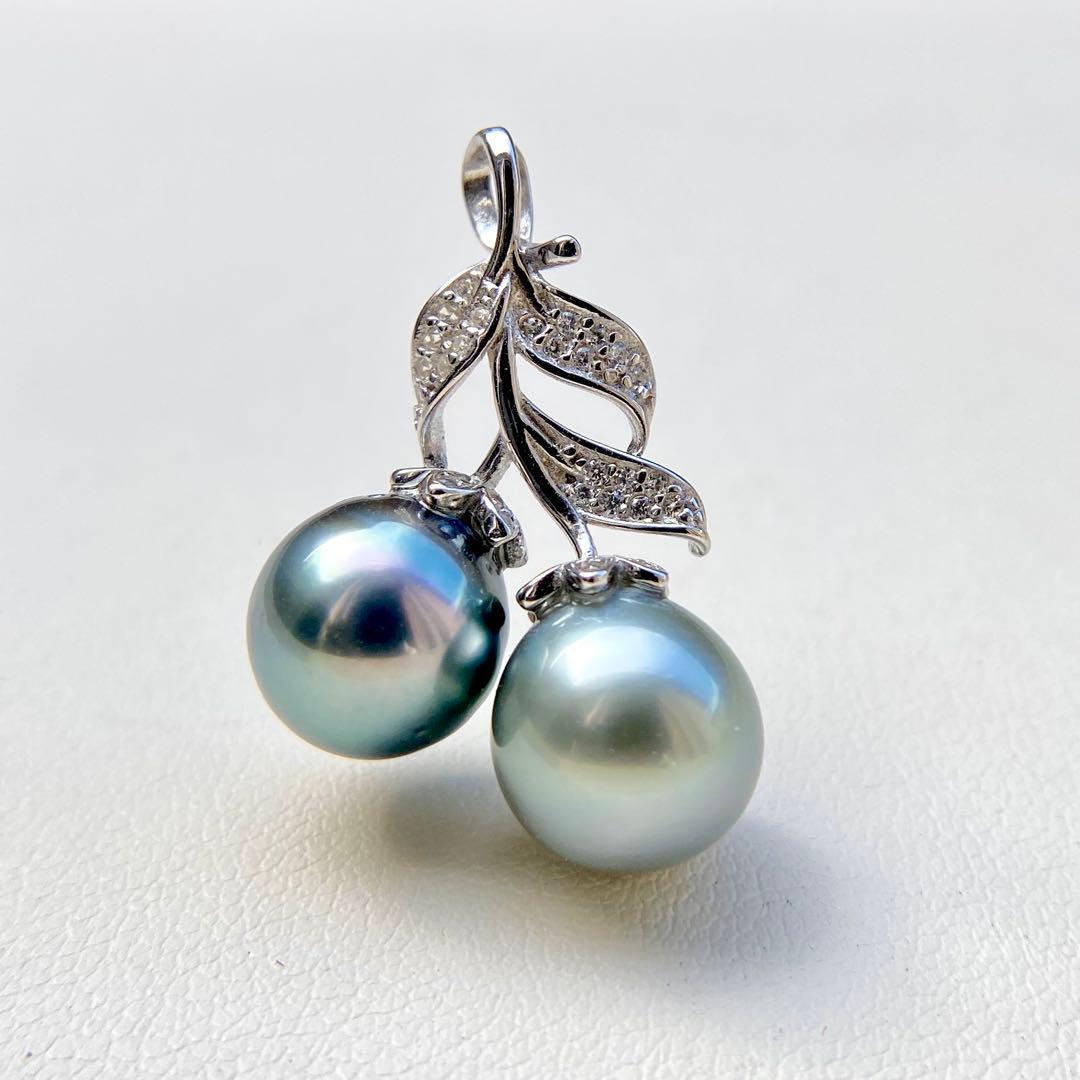 本真珠南洋黒蝶真珠グレーとブルー10㍉s925ペンダントBEN906