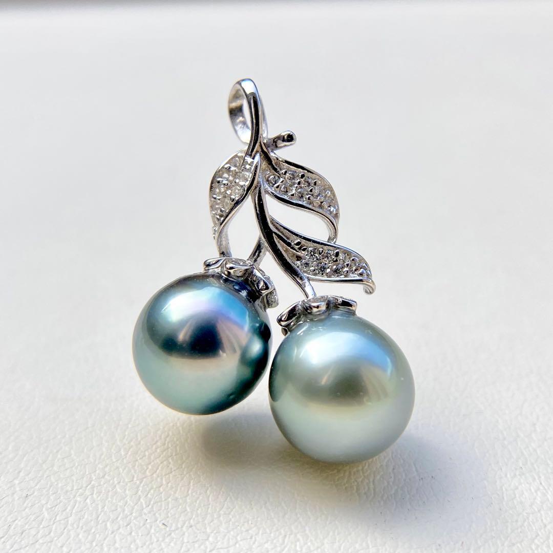 本真珠南洋黒蝶真珠グレーとブルー10㍉s925ペンダントBEN906