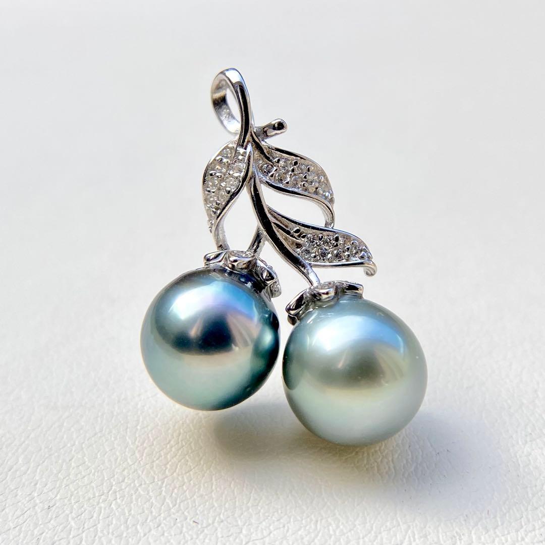 本真珠南洋黒蝶真珠グレーとブルー10㍉s925ペンダントBEN906