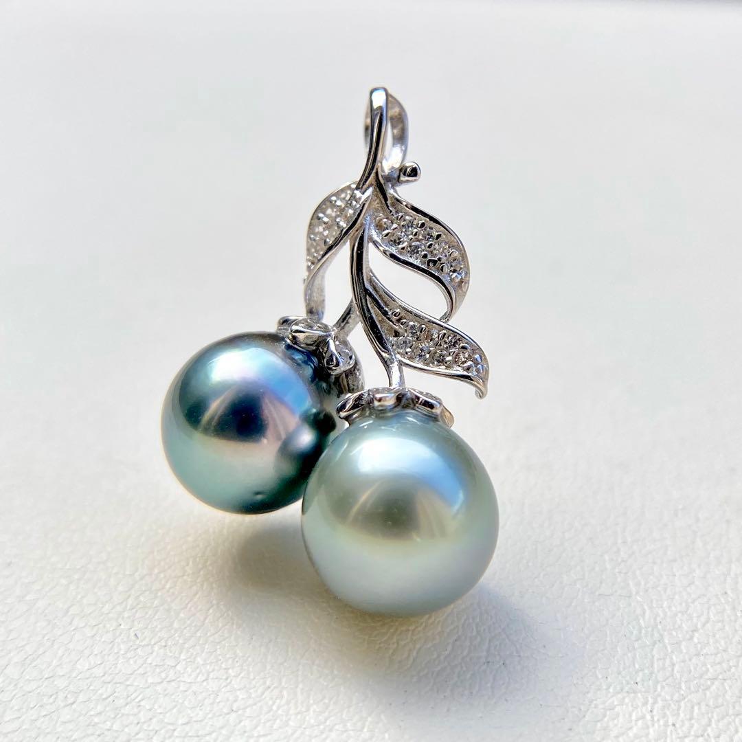 本真珠南洋黒蝶真珠グレーとブルー10㍉s925ペンダントBEN906