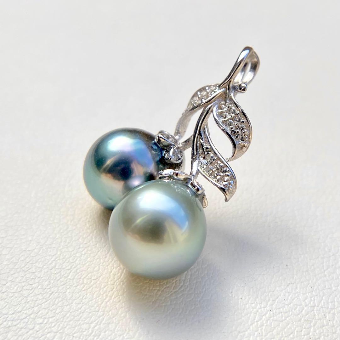 本真珠南洋黒蝶真珠グレーとブルー10㍉s925ペンダントBEN906