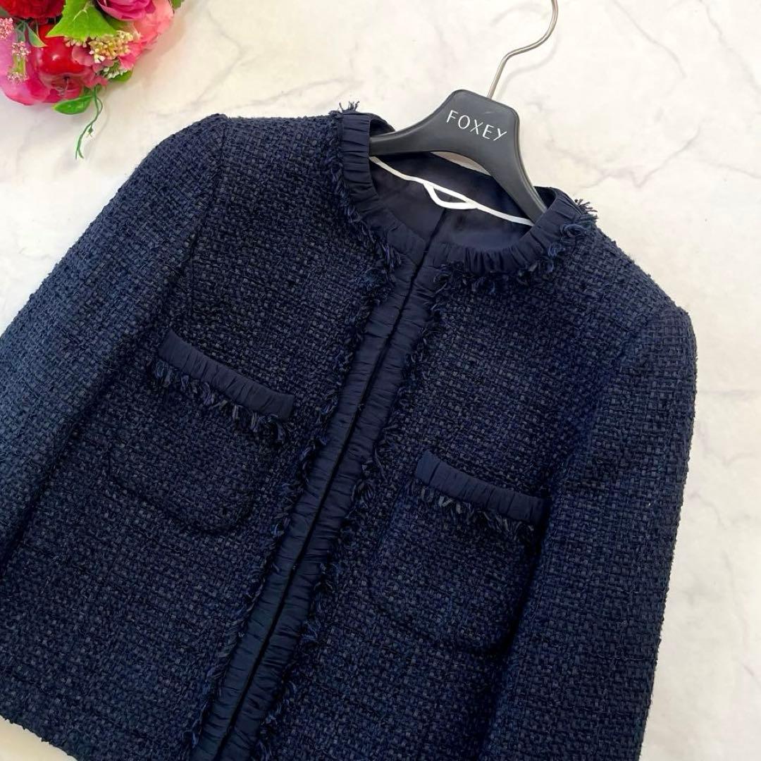 極美品☆アナイ【2022年】ミックスツイードノーカラージャケット　38