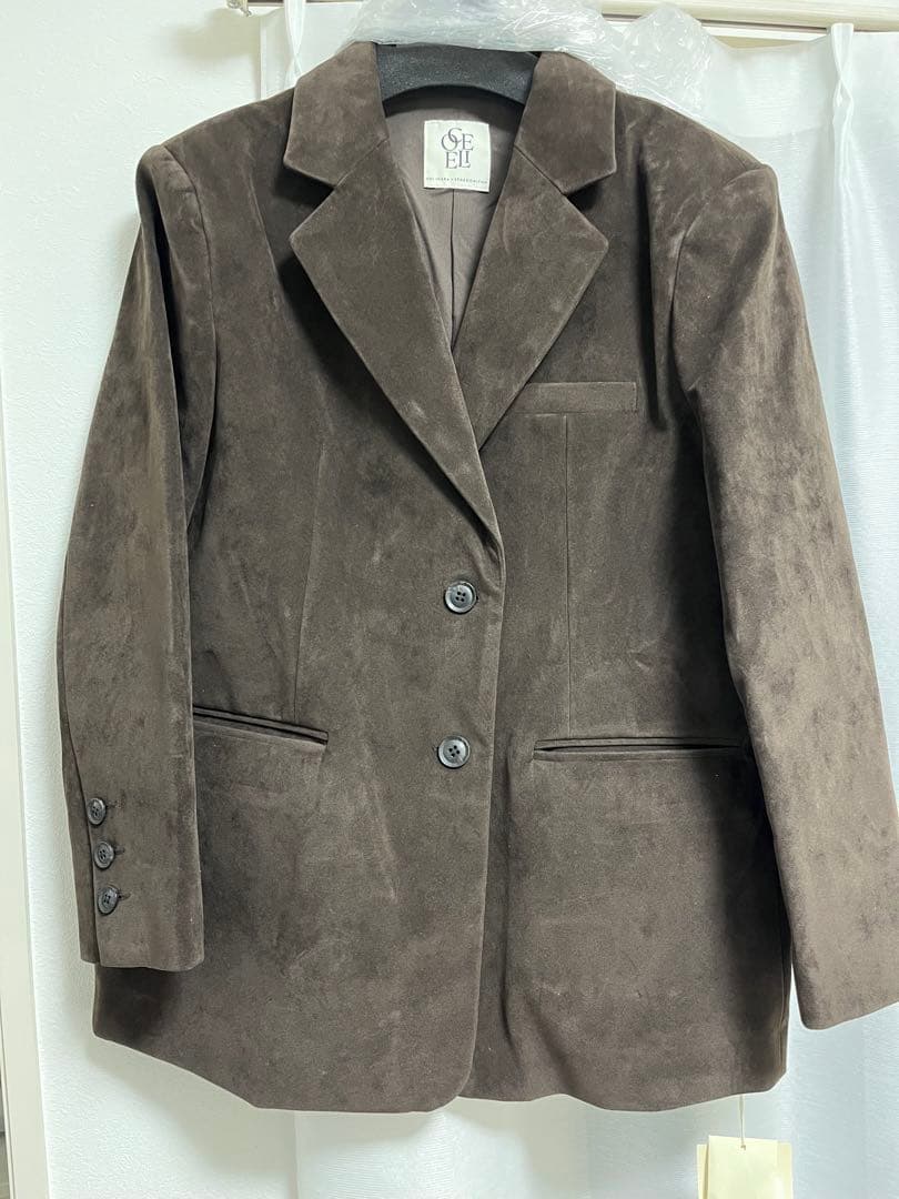 collab スエードライクオーバージャケット　チャコールブラウン マフラー付き