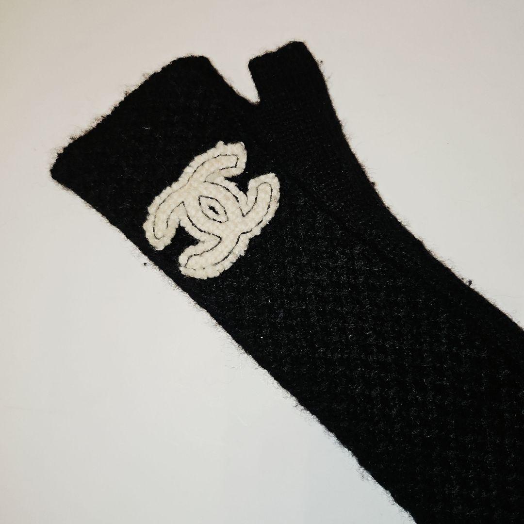CHANEL シャネル ブラックカシミア 指なしロンググローブ 手袋