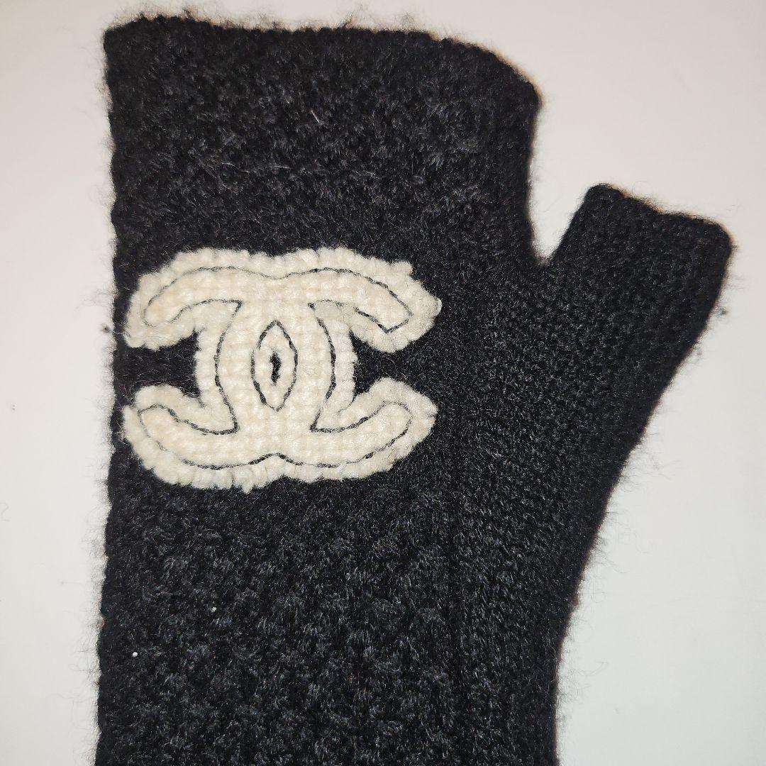 CHANEL シャネル ブラックカシミア 指なしロンググローブ 手袋