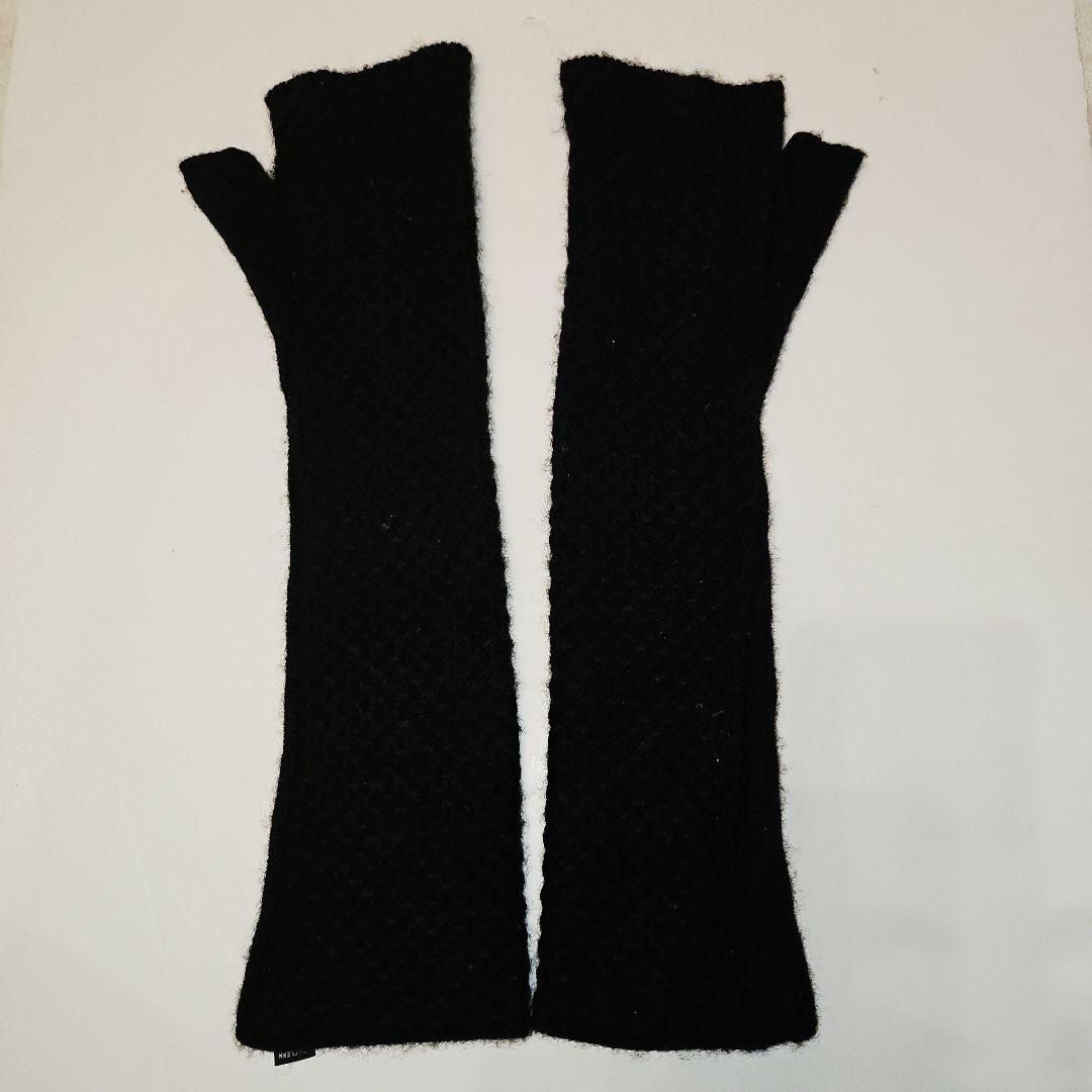 CHANEL シャネル ブラックカシミア 指なしロンググローブ 手袋
