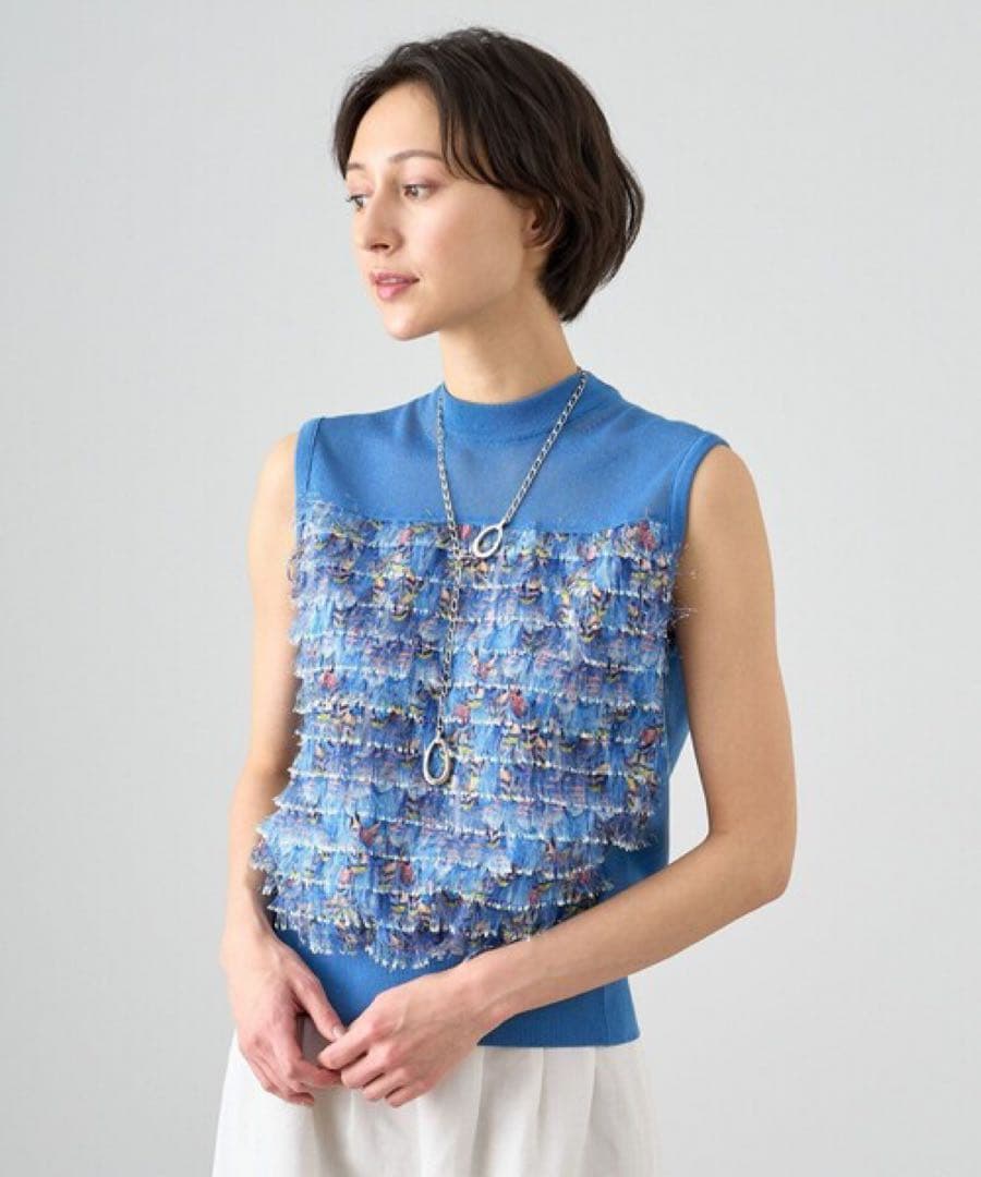 【1343】美品　アナイ　フランジャプリントノースリーブ プルオーバー　38