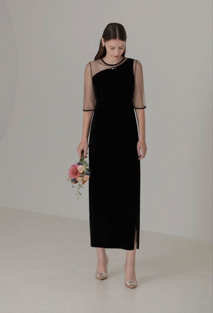 【ぽっちゃま】アシンメトリーティアードフリル3WAYベロアIラインドレス