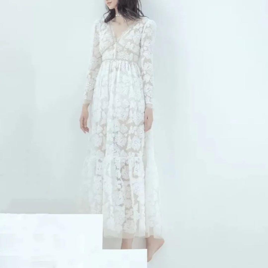 セルフポートレイト　ホワイトレースマキシドレス