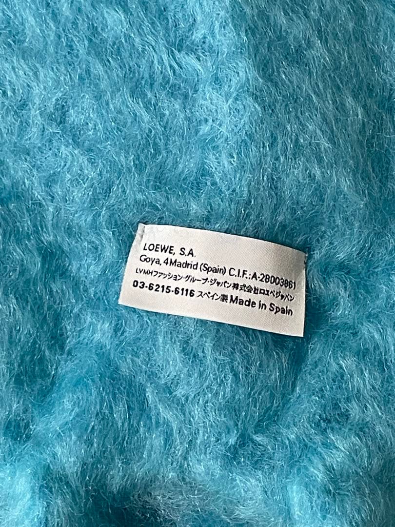 【未使用】LOEWE モヘアウールスカーフ アナグラム ターコイズブルー