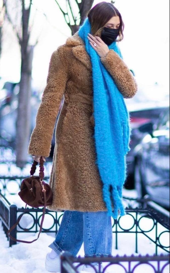 【未使用】LOEWE モヘアウールスカーフ アナグラム ターコイズブルー