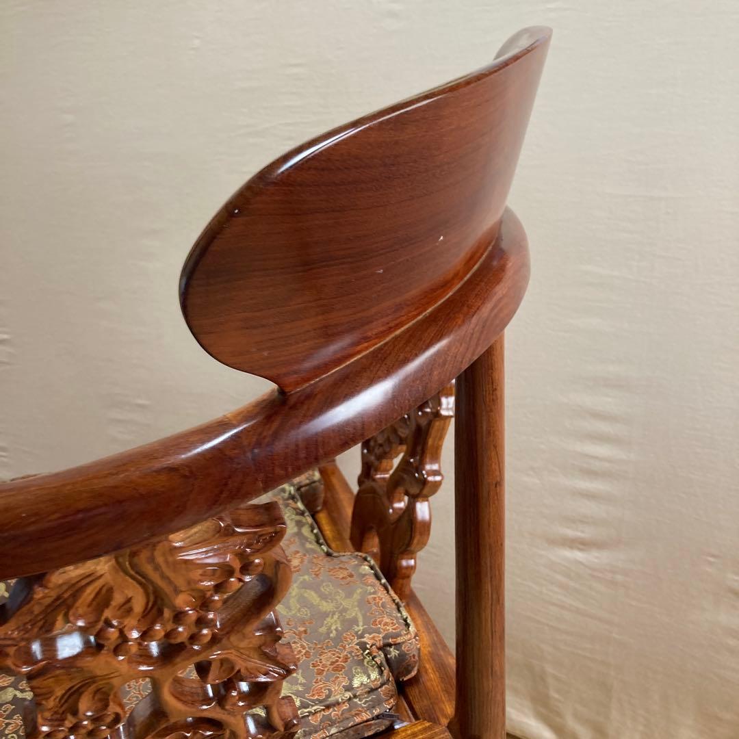 NAHO　唐木家具花梨材無垢材 アー ムチェアー 透かし彫シノワズリ