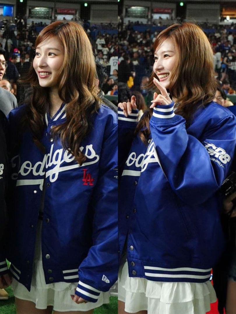 限定即完売 MLBドジャース バーシティジャケット ブルー サナ着用