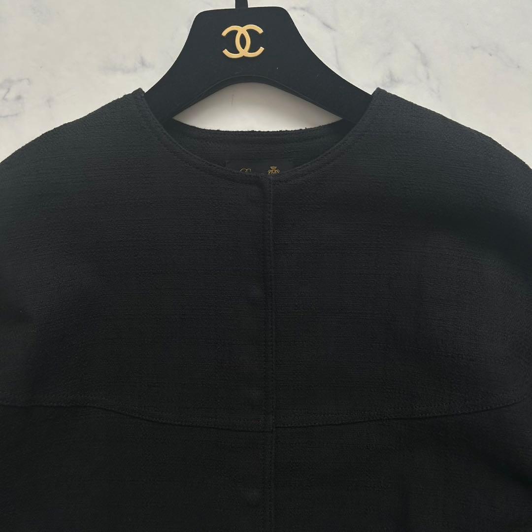 ドゥロワー ノーカラー フレアスリーブ ジャケット 36 ブラック