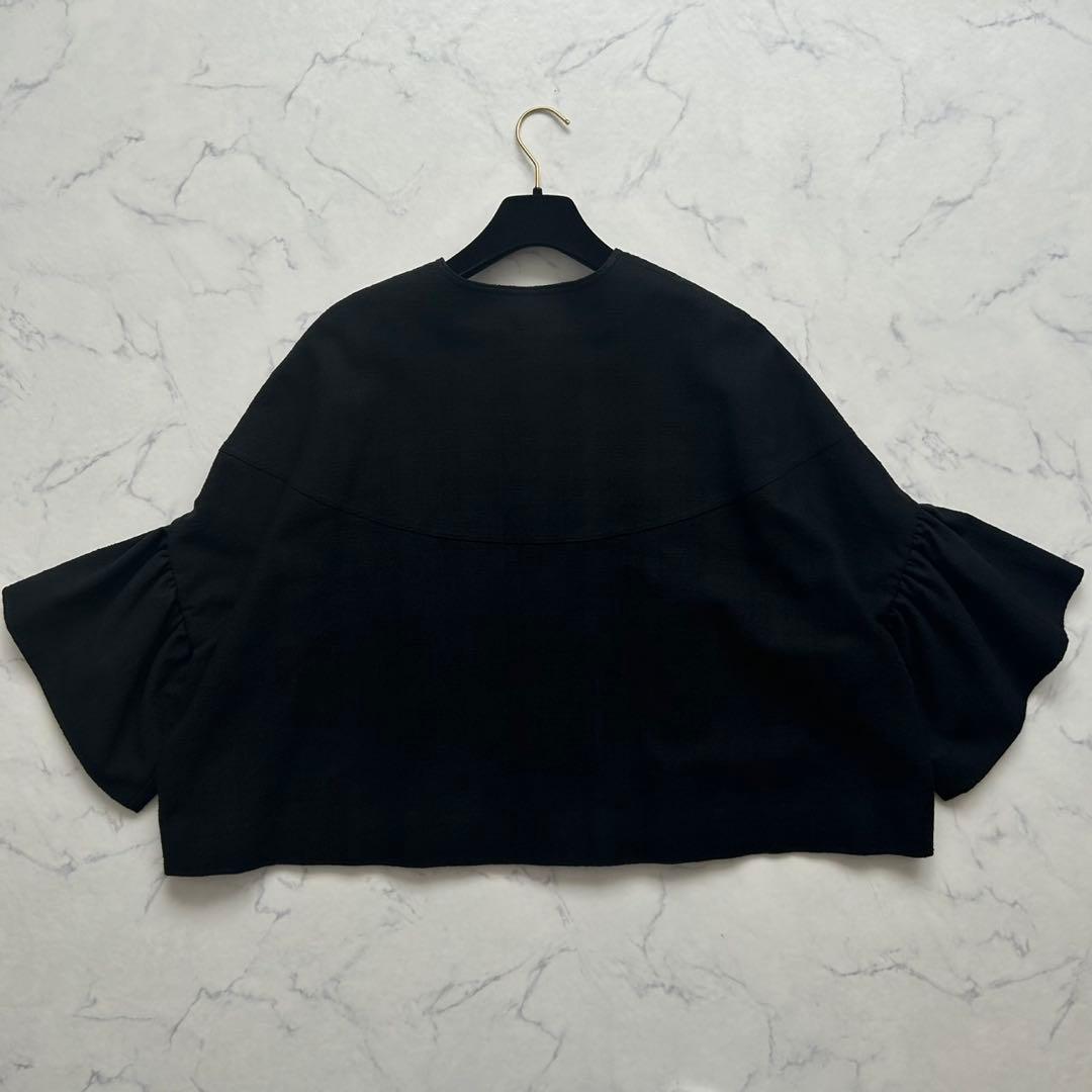 ドゥロワー ノーカラー フレアスリーブ ジャケット 36 ブラック